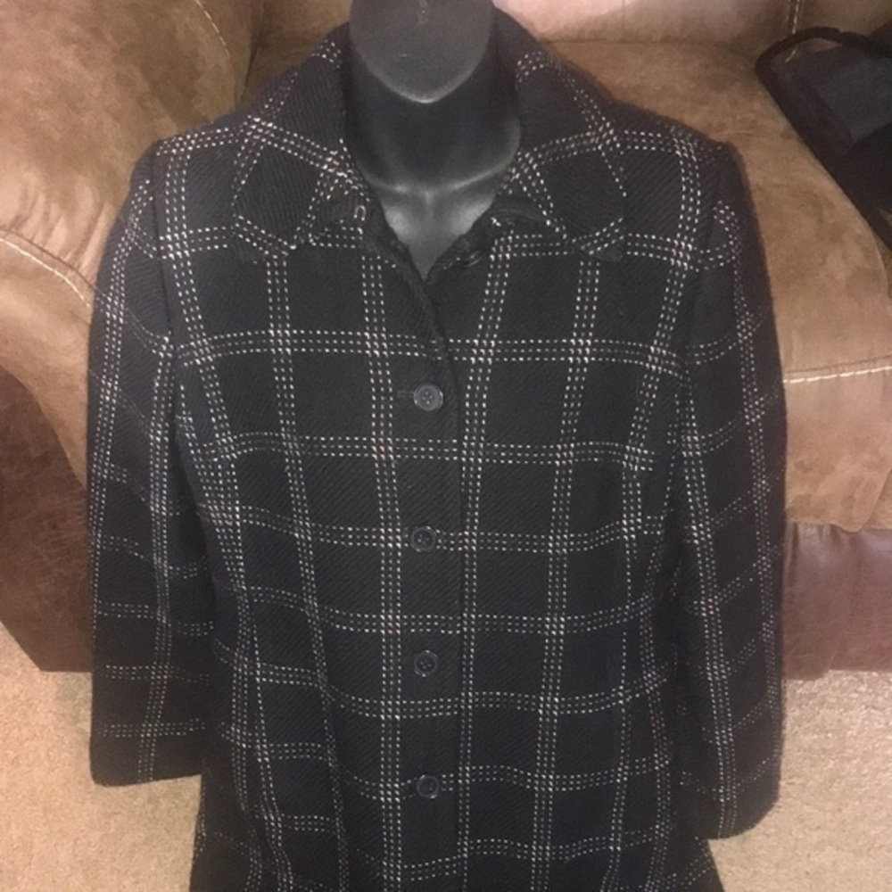 Ann Taylor Loft plaid wool button down jacket with pockets size 10